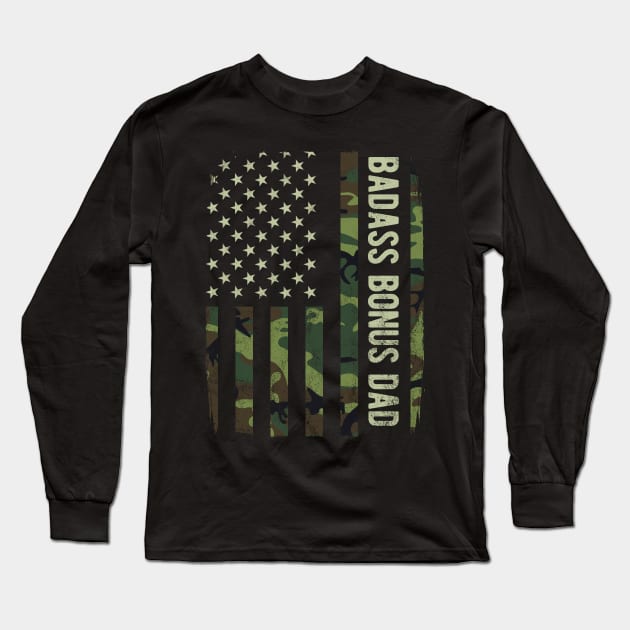 Badass Bonus Dad Camouflage American Flag Fathers Day Gift Long Sleeve T-Shirt by HCMGift